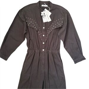 Overlover Woman’s Studded Montana Cool Dark Gray Long-sleeve Utility Jumpsuit M